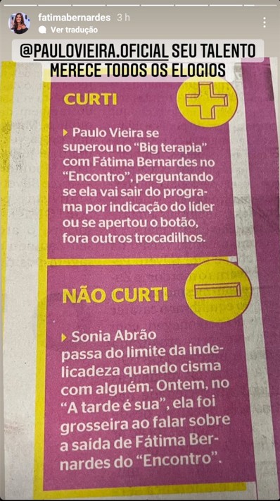 Fátima Bernardes é detonada por Sônia Abrão e expõe crítica: \"Grosseira\"