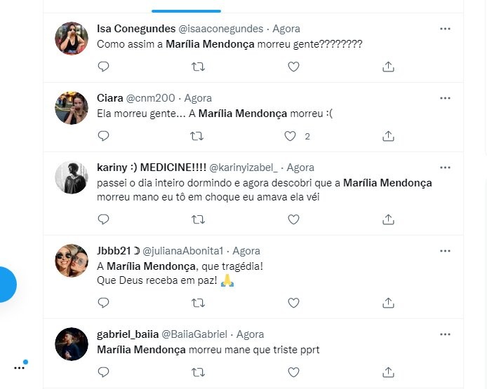 Morte de Marília Mendonça repercute nas redes sociais