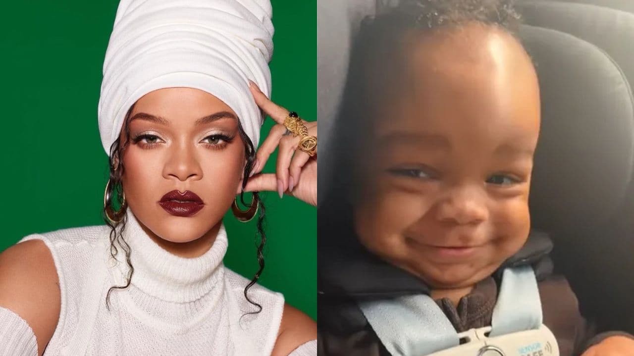 Montagem de fotos de Rihanna e filho