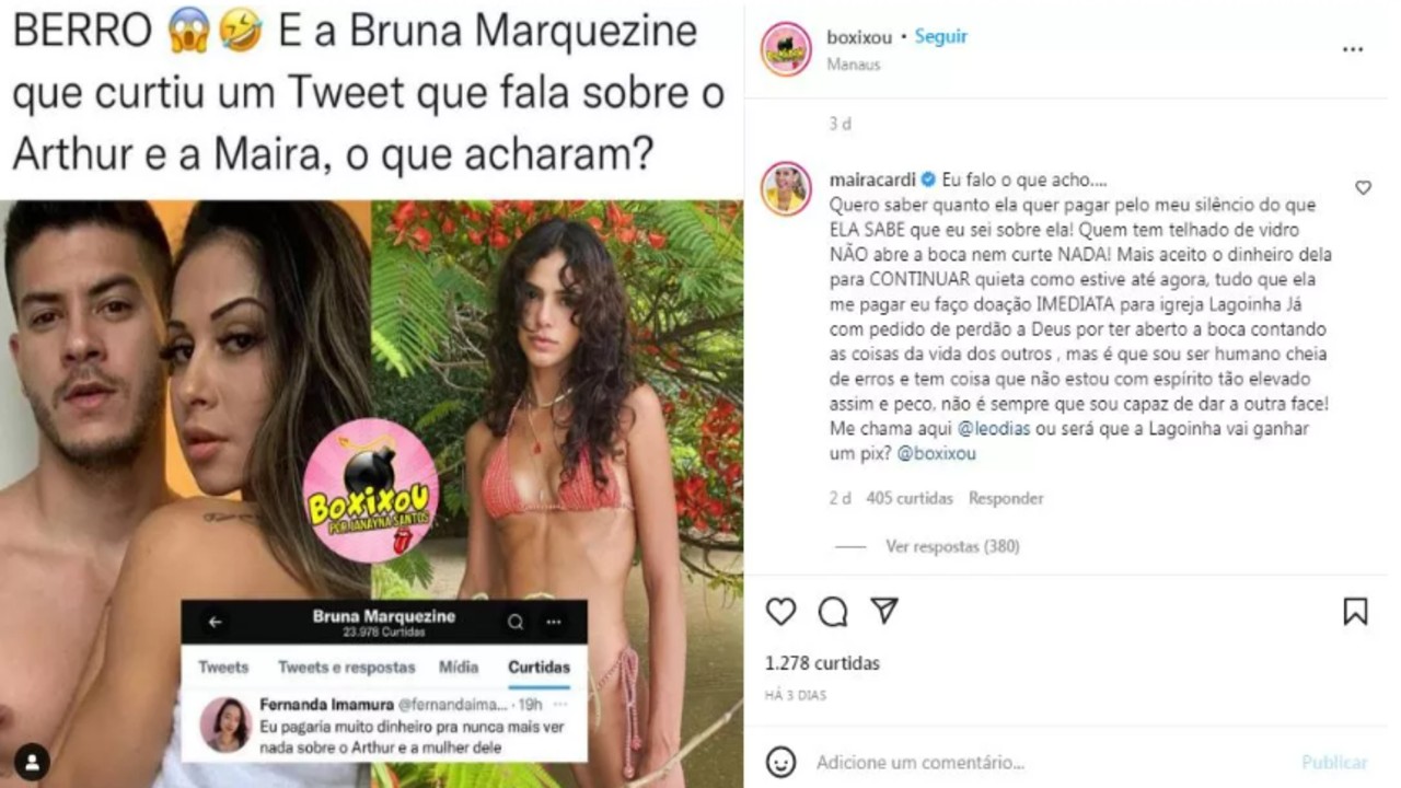 Maíra Cardi ameaça expor Marquezine e web aponta chantagem: \"Aceito dinheiro\"