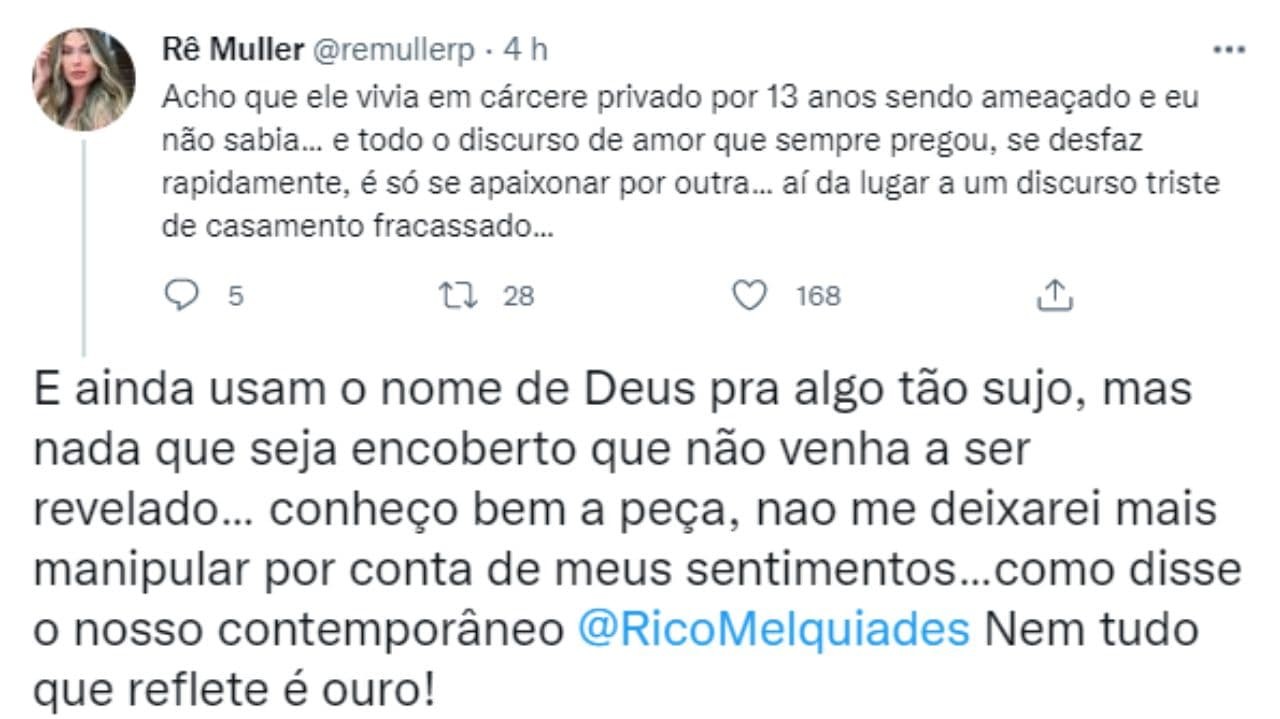 Tweets de Renata Muller sobre traição