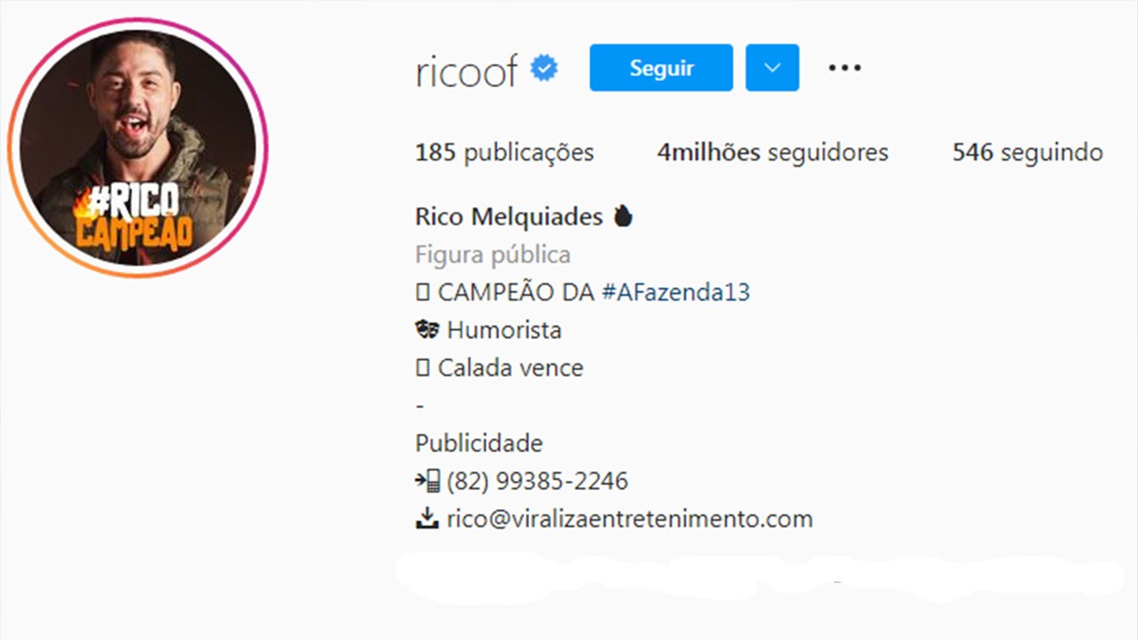 A Fazenda 2021: Após vitória, Rico bate 4 milhões de seguidores nas redes sociais