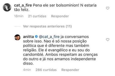 Anitta fala sobre novo irmão ser fã de Bolsonaro: \"Nos amamos independente disso\"