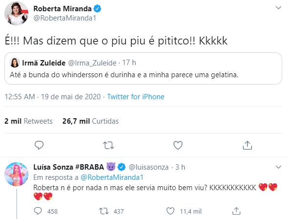 Luisa Sonza rebate Roberta Miranda e elogia parte íntima de Whindersson Nunes