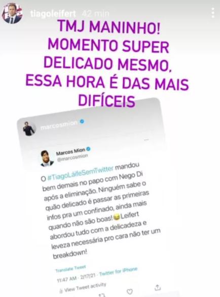 Tiago Leifert recebe elogio de Marcos Mion por postura no BBB21 e responde