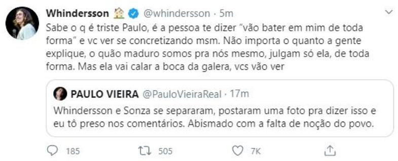 Whindersson Nunes defende Luisa Sonza após anunciar separação: \"Julgam só ela\"
