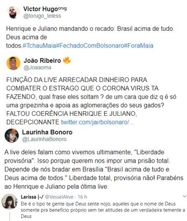 Henrique e Juliano encerram live com slogan de Jair Bolsonaro e web repercute
