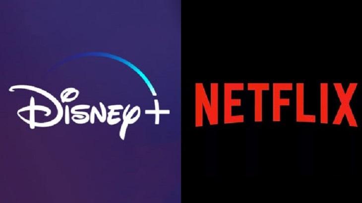 Montagem de fotos com logos da Disney+ e da Netflix