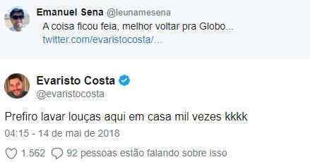 Evaristo Costa prefere lavar louça do que trabalhar na Globo