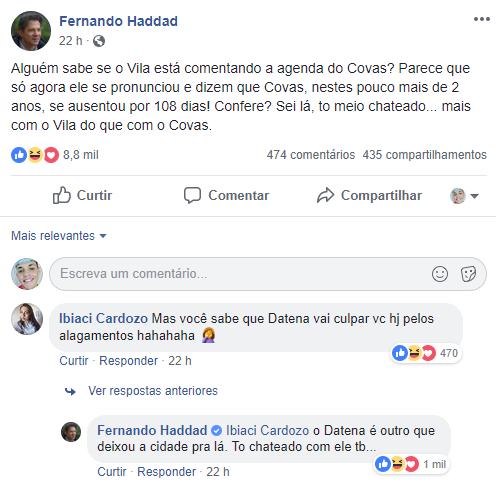 Candidato derrotado, Fernando Haddad critica Datena e Villa