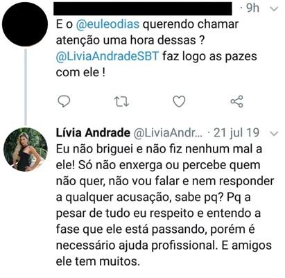 Lívia Andrade quebra o silêncio e fala sobre Leo Dias: \"Precisa de ajuda profissional\"