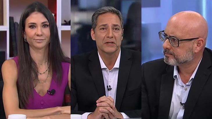Amanda Klein, Luís Ernesto Lacombe e Alessandro Loiola no programa Opinião no Ar