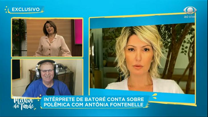 Cátia Fonseca entrevistando Batoré, que criticou Antônia Fontenelle