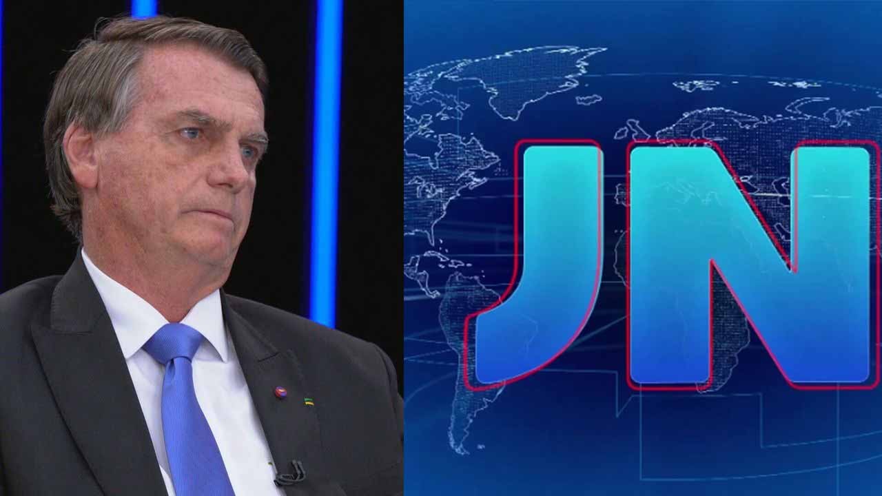 Montagem com Bolsonaro e o logo do Jornal Nacional