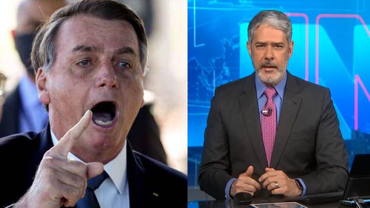 Jair Bolsonaro irritado e William Bonner apresentando o JN