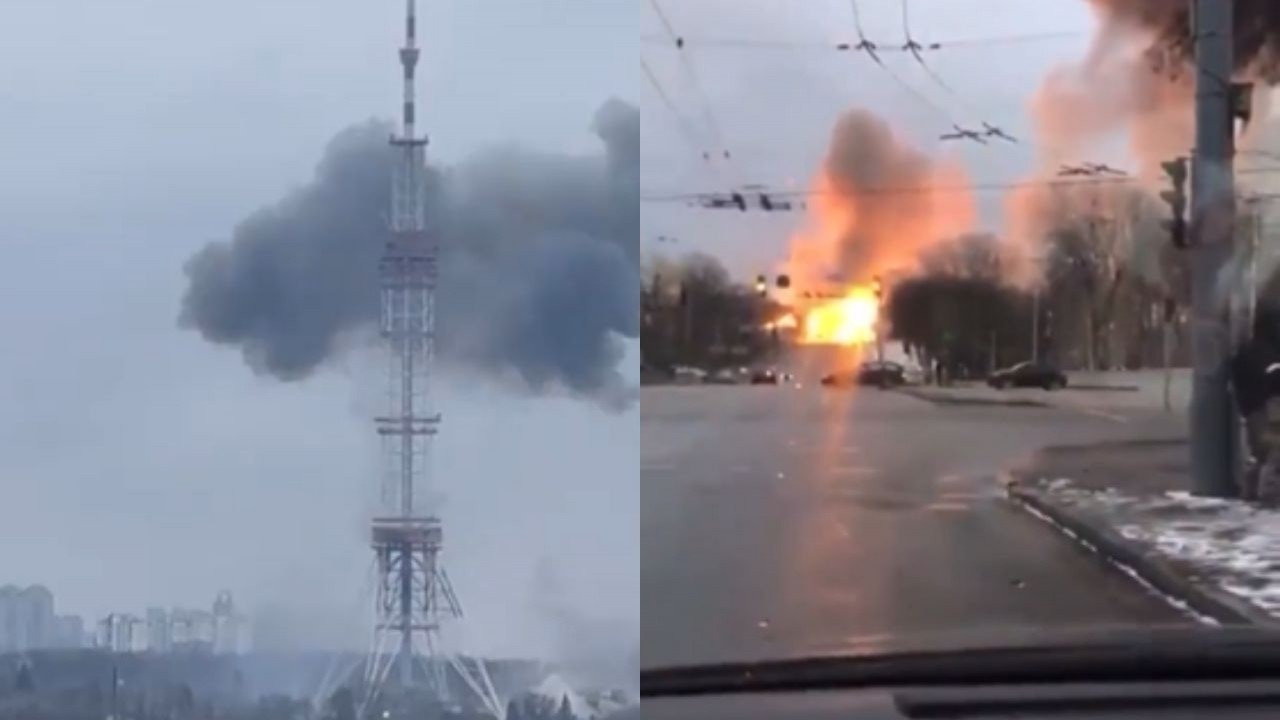 Momento do ataque à torre de TV na Ucrânia
