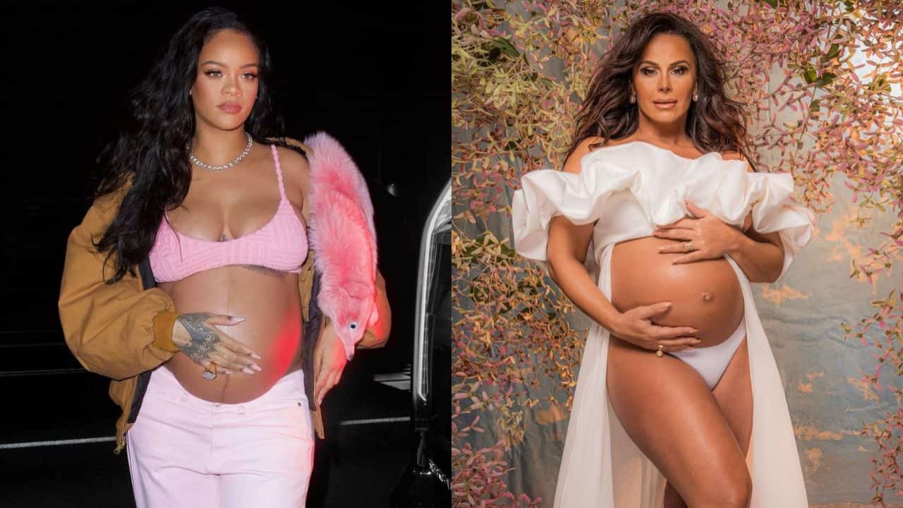 Montagem de fotos de Rihanna e Viviane Araujo grávidas