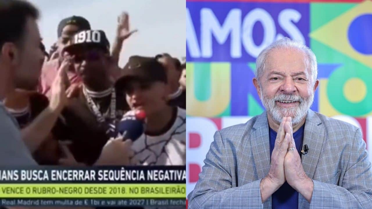 Montagem de fotos de torcedor do Corinthians na Jovem Pan News e Lula