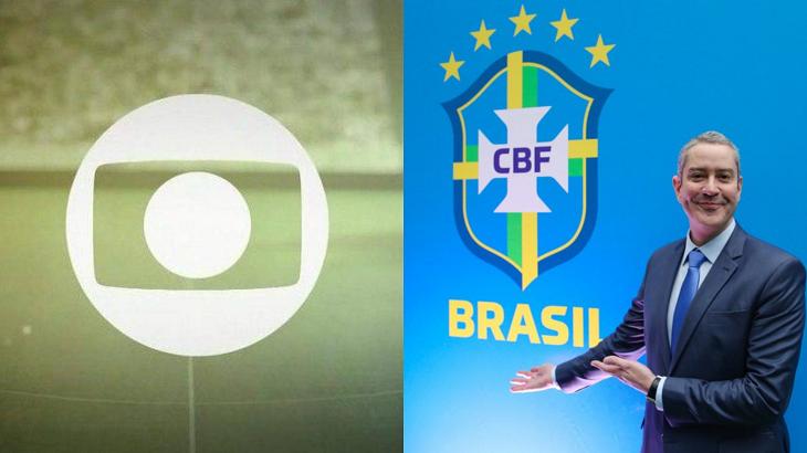 Logotipo da Globo (à esquerda) e Rogério Caboclo (à direita) em foto montagem