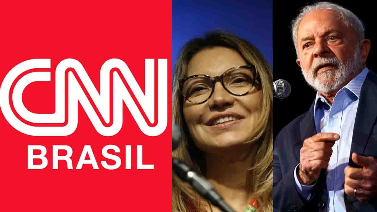 Montagem com Lula, Janja e a marca da CNN Brasil
