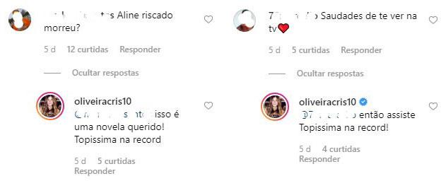 Cristiana Oliveira posta protesto de \"Topíssima\" e público acha que é verdade