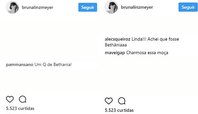 Namorada de Bruna Linzmeyer é comparada a Maria Bethânia