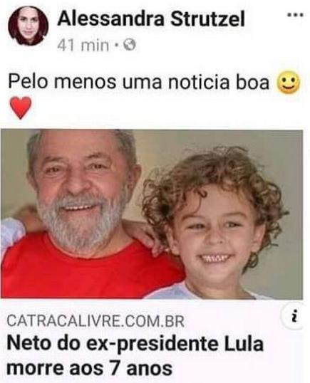 Após ironizar morte do neto de Lula, blogueira é processada e faz vaquinha: \"Me arrependi\"