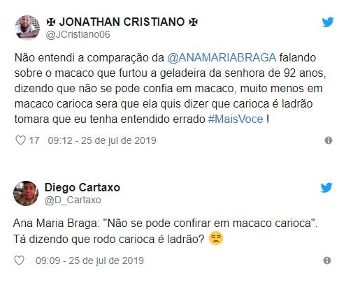 Ana Maria Braga associa macaco ladrão a cariocas e revolta a web