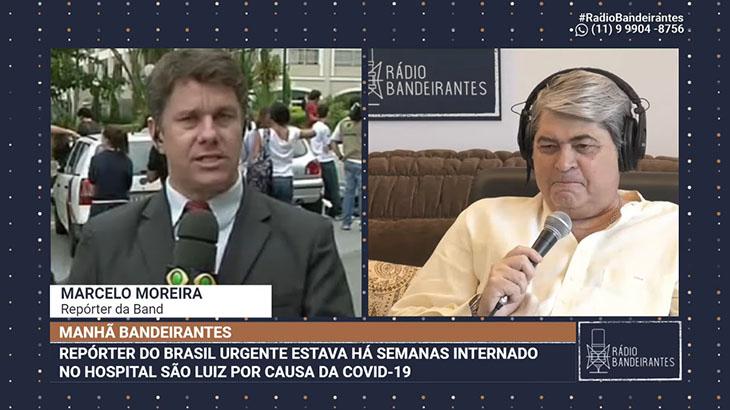 O repórter Marcelo Moreira fala com José Luiz Datena após se recuperar do coronavírus