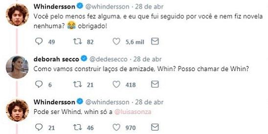 Deborah Secco chama Whindersson Nunes por apelido e ele corrige