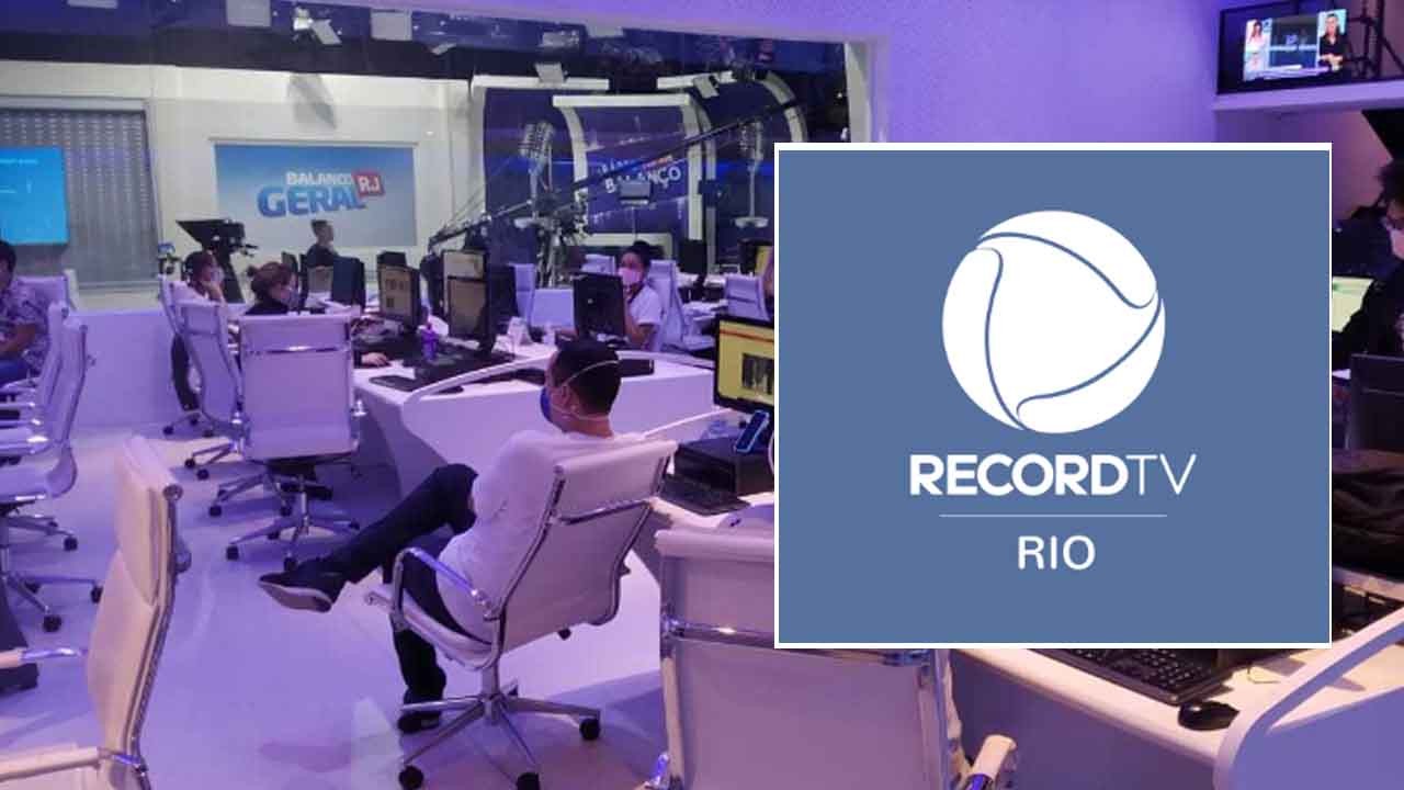 Sede da Record Rio e o logo da emissora em destaque