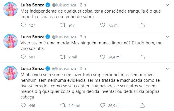 Luísa Sonza desabafa sobre ataques: \"Viver assim é uma merda\"
