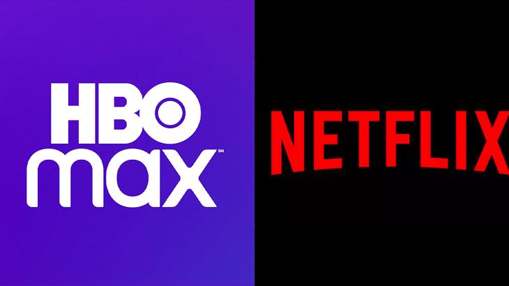 Tela dividida com logos da HBO Max e da Netflix