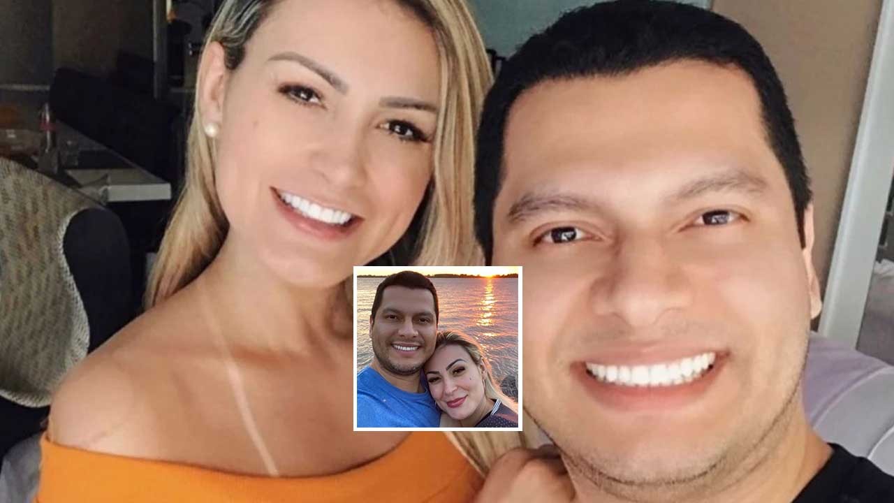 Andressa Urach e Thiago Lopes sorrindo para selfie
