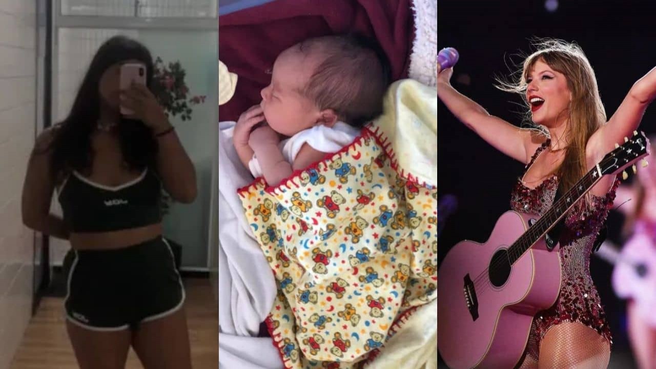 Montagem de fotos de fã, bebê e Taylor Swift