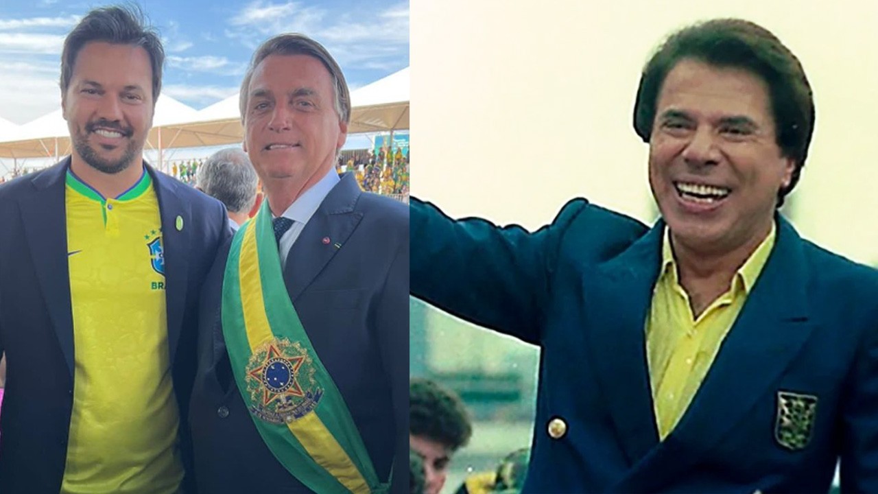 Montagem de fotos de Fábio Faria com Jair Bolsonaro e Silvio Santos antigamrnte