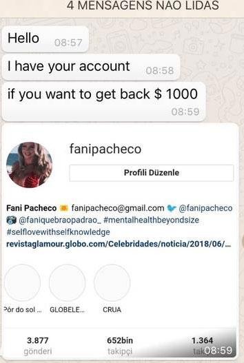 Ex-BBB Fani Pacheco tem conta do Instagram hackeada e lamenta