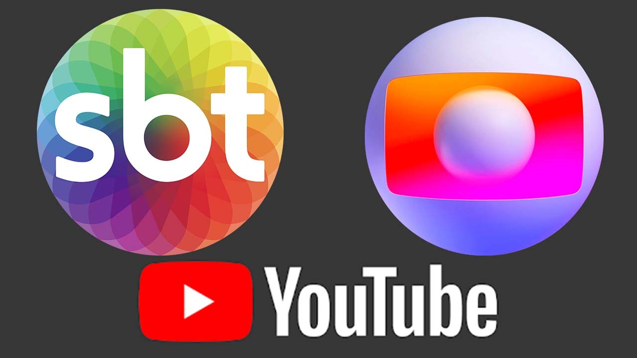 Montagem com o logo do SBT, Globo e YouTube