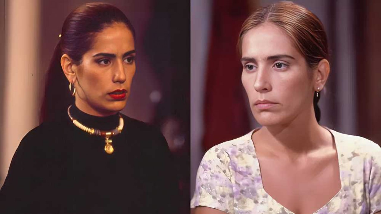 Gloria Pires como Ruth e Raquel na novela Mulheres de Areia, exibida originalmente na Globo em 1993