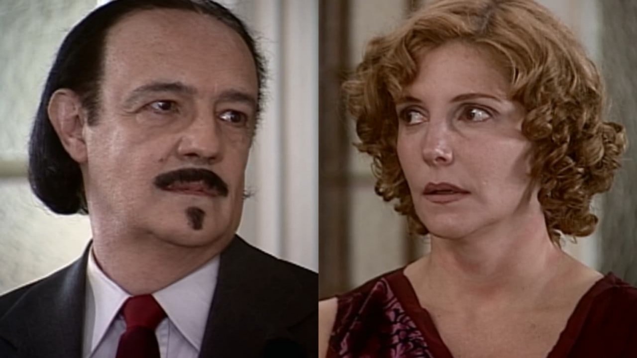 Ney Latorraca e Maria Padilha como Cornélio e Dinorá em cena da novela O Cravo e a Rosa, em reprise na Globo