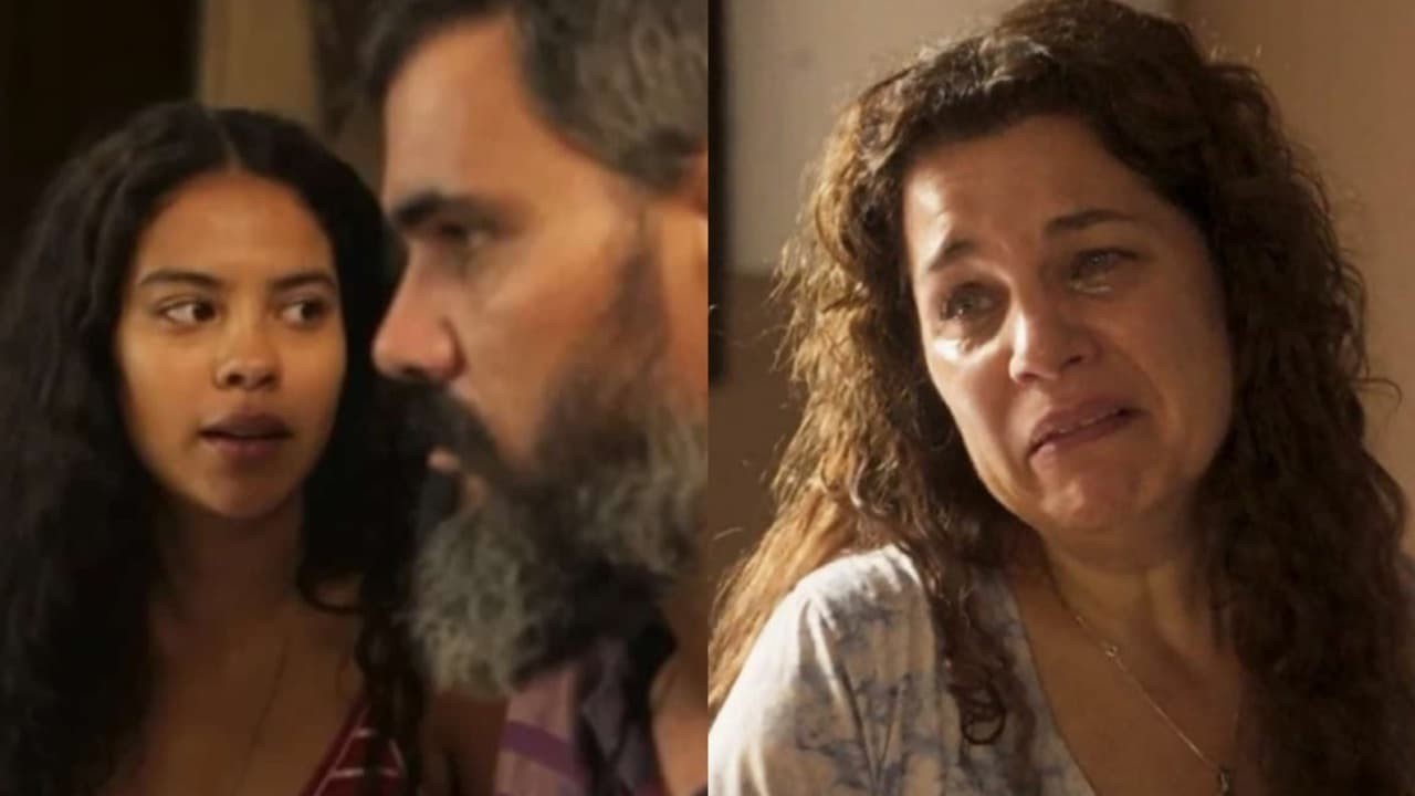 Bella Campos, Juliano Cazarré e Isabel Teixeira na novela Pantanal, em exibição na Globo