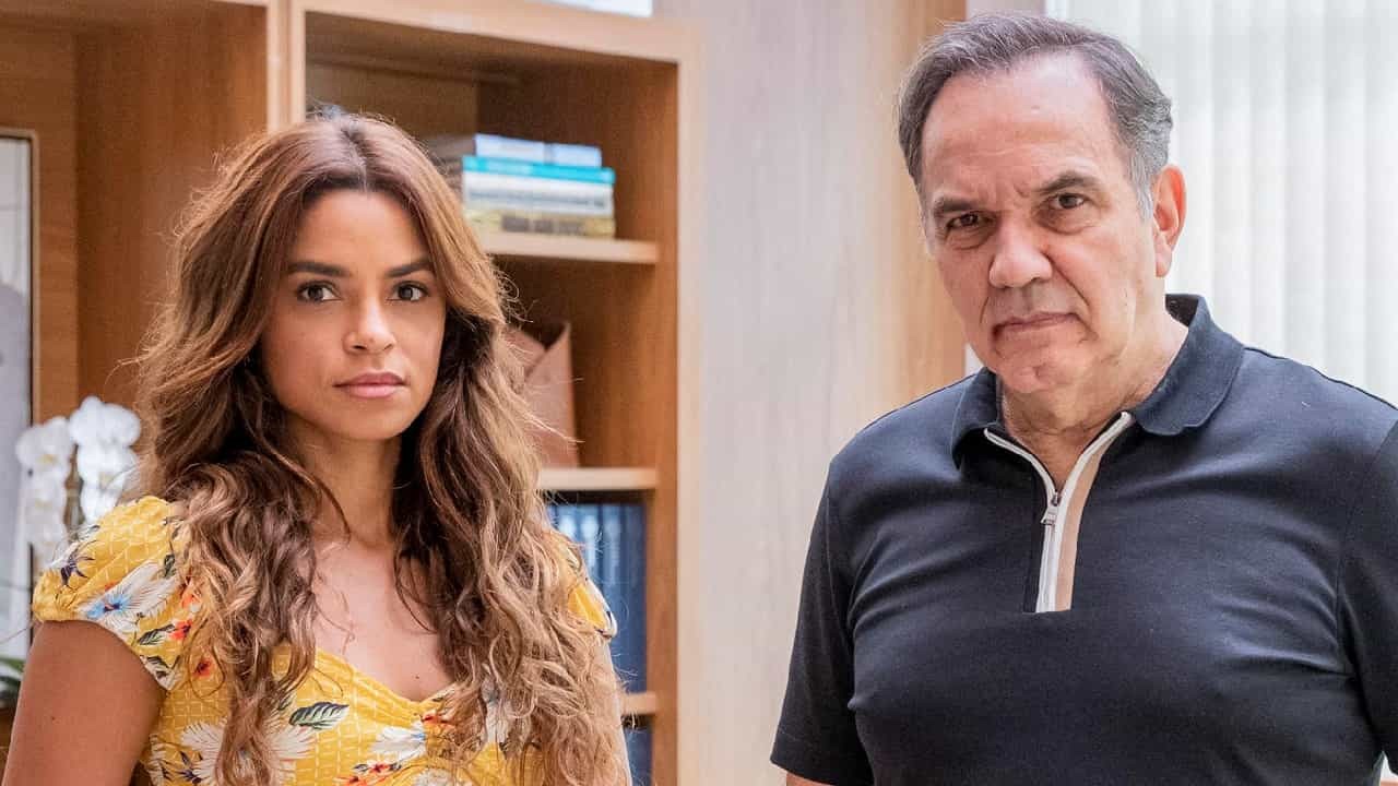 Lucy Alves e Humberto Martins como Brisa e Guerra em Travessia