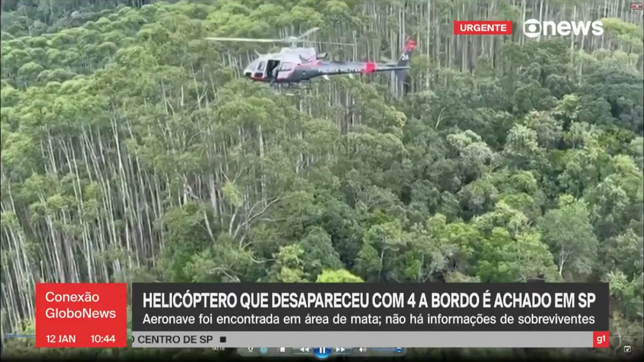 Reportagem da GloboNews sobre helicóptero que caiu no interior de São Paulo