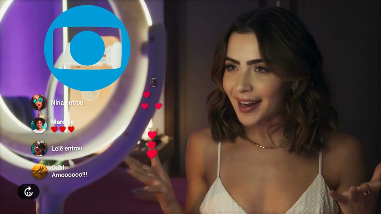Jade Picon usando uma camisola branca durante uma live na novela Travessia da Globo 