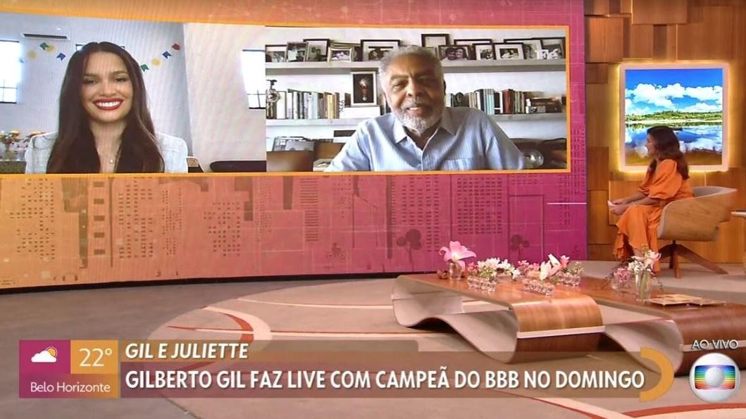 Juliette e Gilberto Gil participam do programa Encontro com Fátima Bernardes de forma virtual