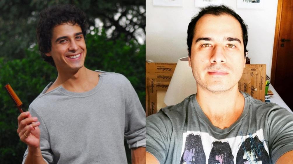 À esquerda, André Arteche como Julinho em Ti Ti Ti; à direita, aos 36 anos, em selfie postada no Instagram