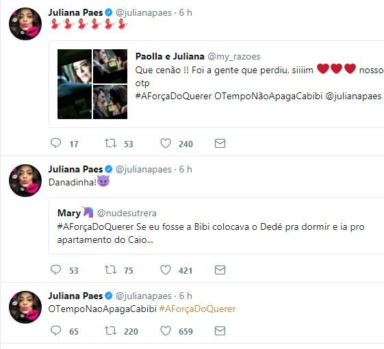 Juliana Paes comemora beijo de Bibi e Caio: \"O tempo não apaga #Cabibi\"