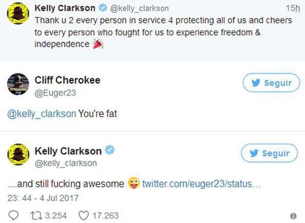 Kelly Clarkson rebate internauta após ser chamada de \"gorda\"