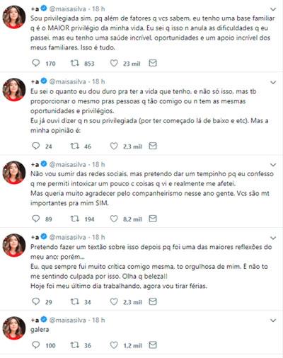 Maisa Silva se afasta das redes sociais: \"descansar e me cuidar\"
