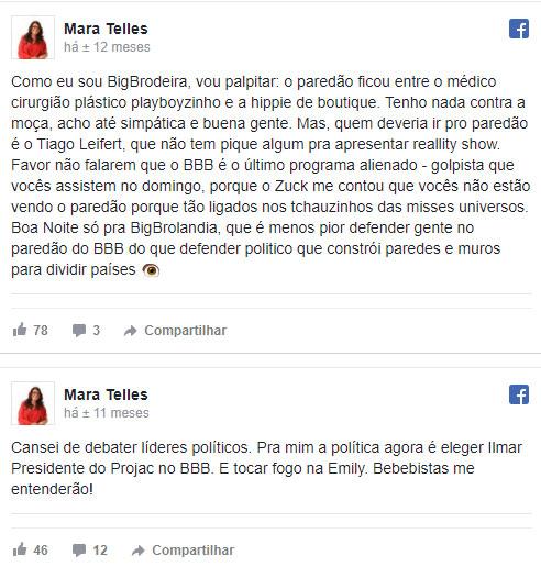 \"BBB18\": Mara Telles já criticou Tiago Leifert: \"não tem pique\"